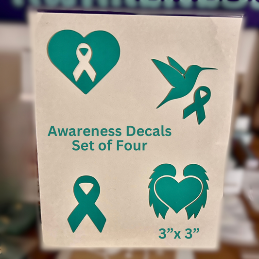 4 Pack Awareness Vinyl Decals 3”x 3” Teal